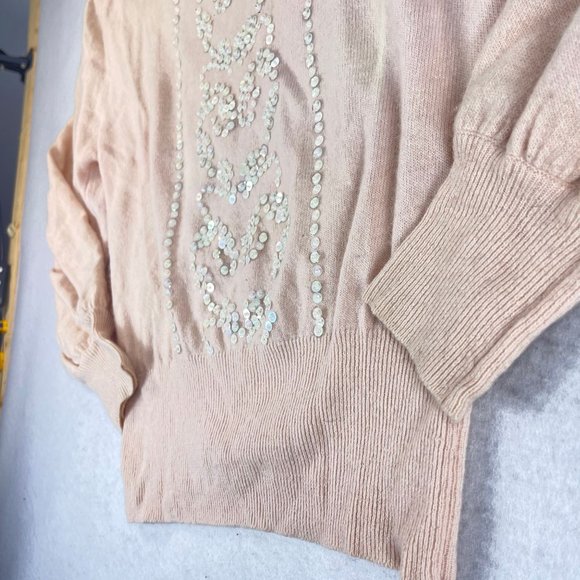 Vintage HORCHOW Womens M Pink Sequined Heart Wool Angora Puff Sleeve Sweater - Picture 8 of 14